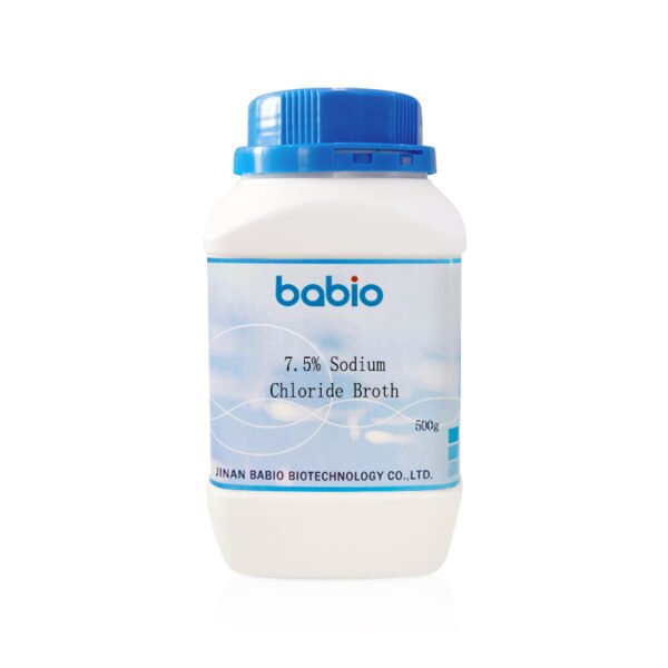 7.5% Sodium Chloride Broth for cultivating halophilic bacteria in laboratory settings, nutrient-rich formulation, ideal for microbiological research and clinical diagnostics.