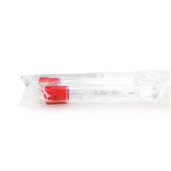 0.85% sterile saline tube, 9ml, for sample dilution and microbial sensitivity testing.