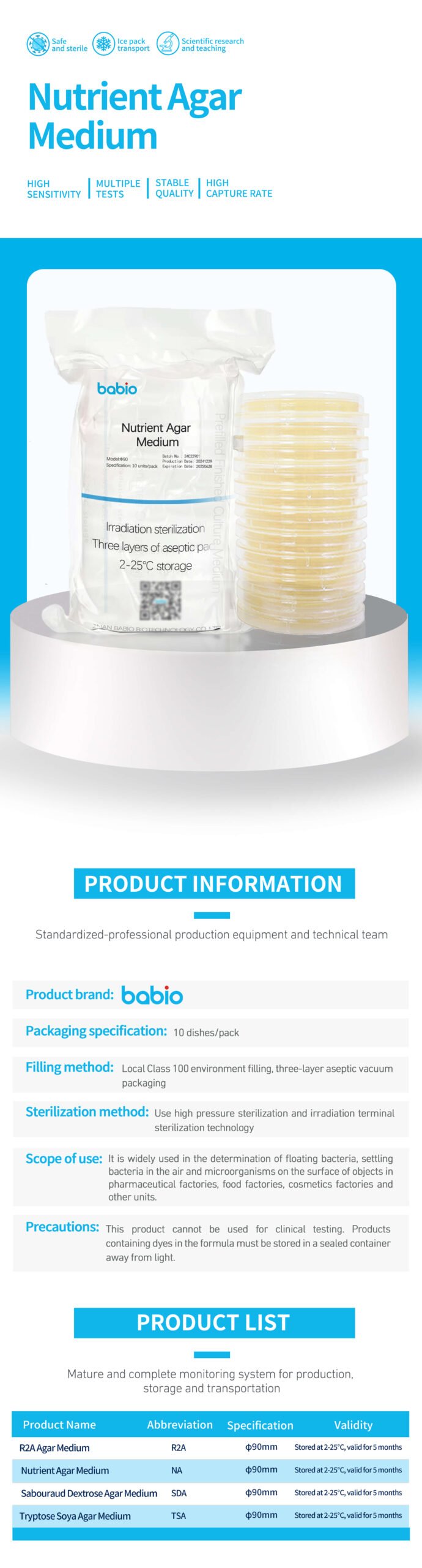 High Sensitivity Nutrient Agar Medium for Microbiological Testing